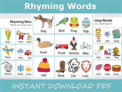 3 Page Rhyming Words Worksheet Printable Instant Download Educational ...