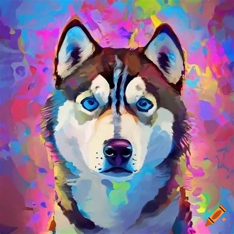 Colorful abstract painting of a husky dog on Craiyon