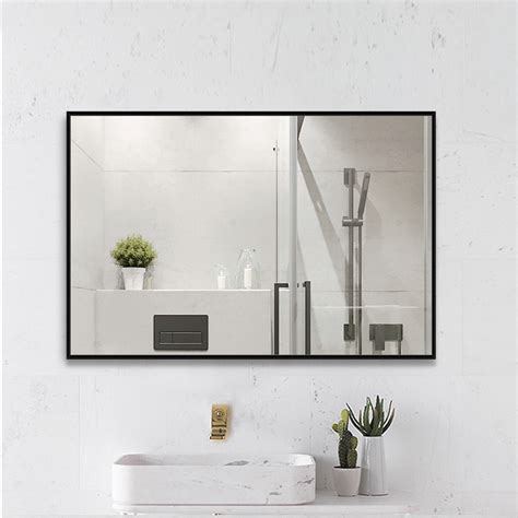 Thin Black Framed Bathroom Mirror - Rispa