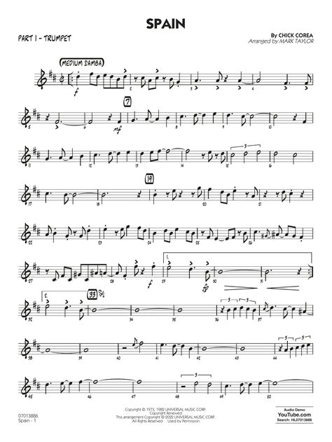 Spain (arr. Mark Taylor) - Part 1 - Trumpet by Chick Corea Sheet Music ...