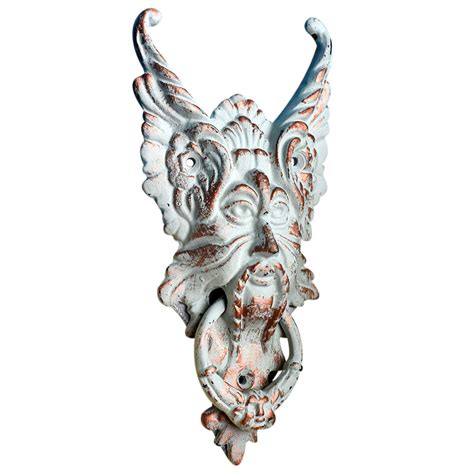 White Cast Iron Gothic Gargoyle Face Door Knocker