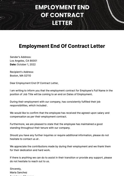 End Of Contract Letter Template - Infoupdate.org