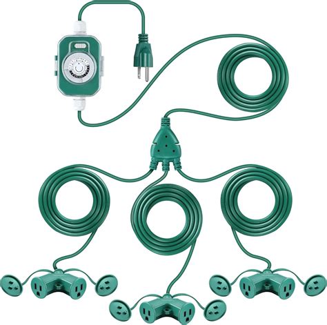 Feekoon 20 Ft Extension Cord Outdoor with Outlet Timer, 1 to 3 Splitter ...