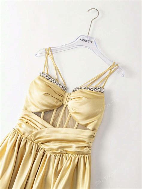 Faeriesty Vestido Longo Elegante e Deslumbrante de Cetim com Miçangas ...