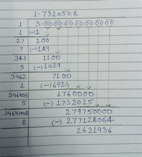 find the value of √3 up to 6 decimals by long division method - Brainly.in