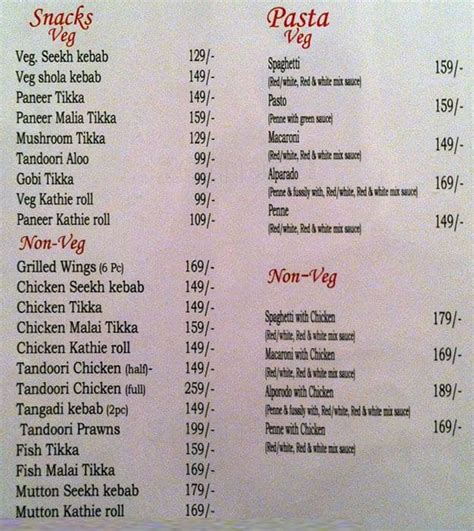 Menu at Patel Hotel, Indore, Asian Highway 47