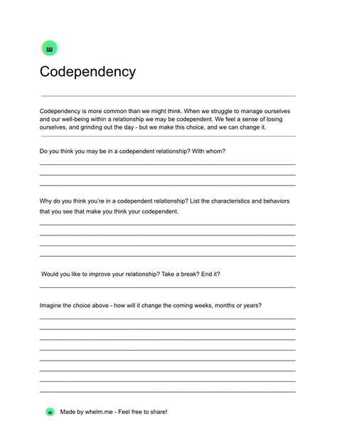 Image result for Codependency Worksheets Free Printable