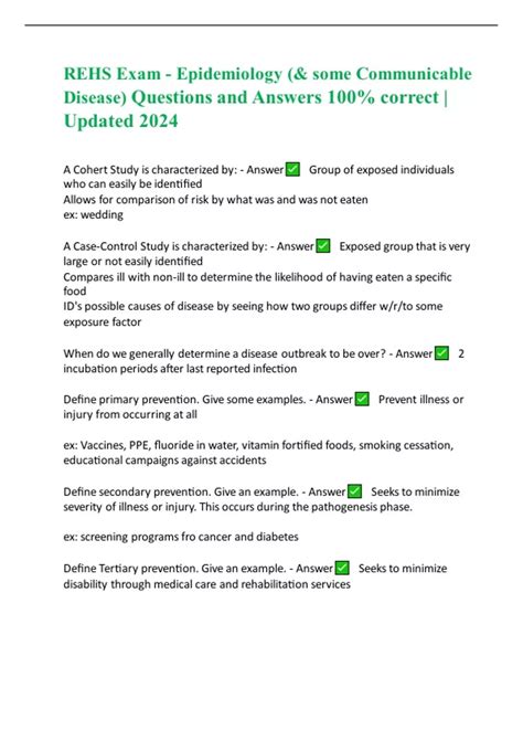REHS Exam - Epidemiology (& some Communicable Disease) Questions and Answers 100% correct ...