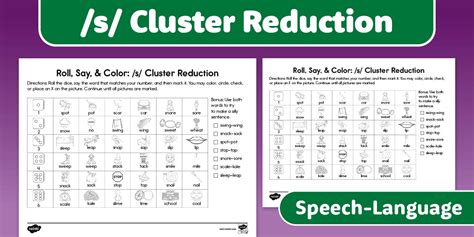 Roll, Say, & Color: /s/ Cluster Reduction Worksheet for SLP