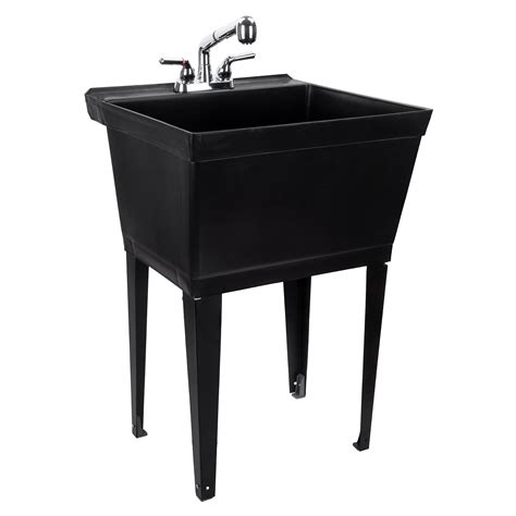 Black Utility Sink Laundry Tub With Pull Out Chrome Faucet, Sprayer ...
