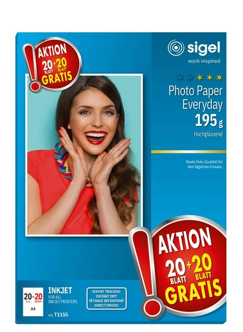 Inkjet Fotopapier, hochglänzend, weiß, A4, 195 g/m², 40 Blatt | SIGEL