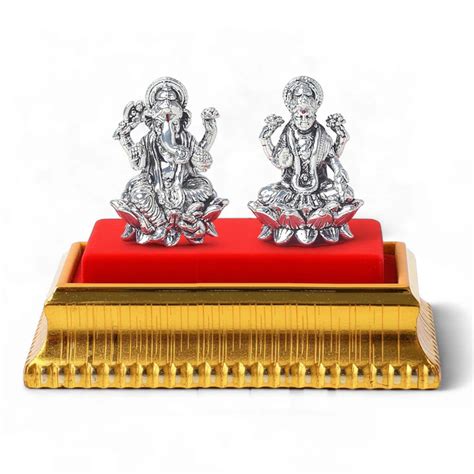 Premium 99.9% Pure Silver Ganesha & Maa Laxmi Idol Set for Temple, stu ...