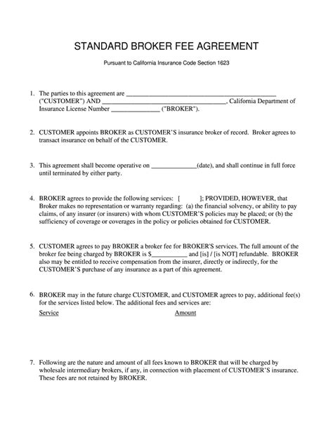 CA Standard Broker Fee Agreement Form - Fill Online, Printable ...