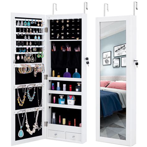 Modern LED Jewelry Cabinet, Hanging Large Dressing Mirror with Built-in ...