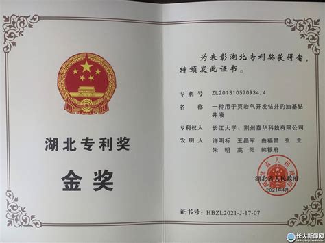 我校获得首届湖北专利金奖-长江大学新闻网