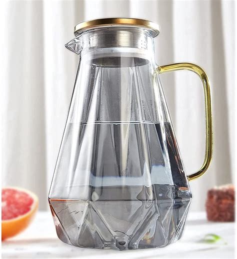 DUJUST Black Diamond Glass Water Pitcher with Lid and Handle (68 oz ...