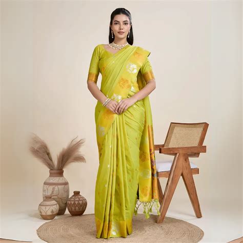 Lime Zari Weaving Soft Silk Saree – Kalyanja