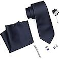 Buy RIZORO Mens Plaid Micro Self Silk Solid Black Necktie Gift Set With ...