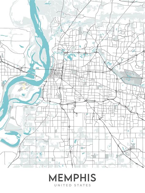 Modern City Map of Memphis, TN: Downtown, Graceland, FedEx Forum, I-40 – The Unique Maps Co.