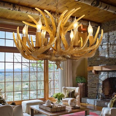 Antler Chandelier, Resin Deer Antler Chandelier 6 Light Vintage Style ...