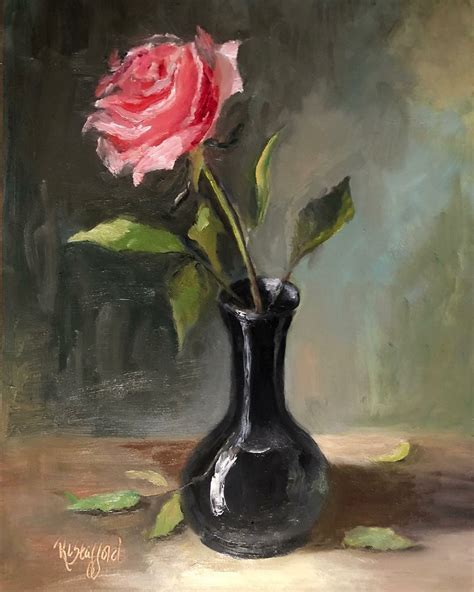Pink Rose in Black Vase Painting