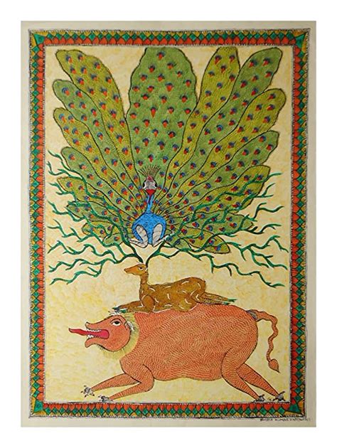 Tantric Painting Peacock Line Painting (Paper, 76 cm x 0.1 cm x 56 cm ...