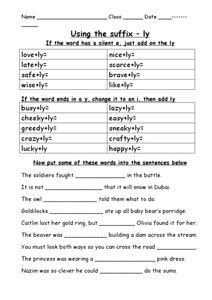 Using the Suffix 'ly' Worksheet for 2nd - 3rd Grade | Lesson Planet