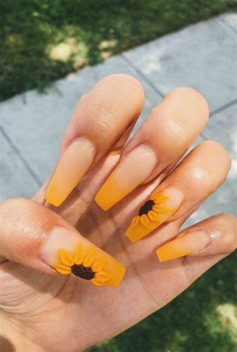 clear sunflower acrylic nails