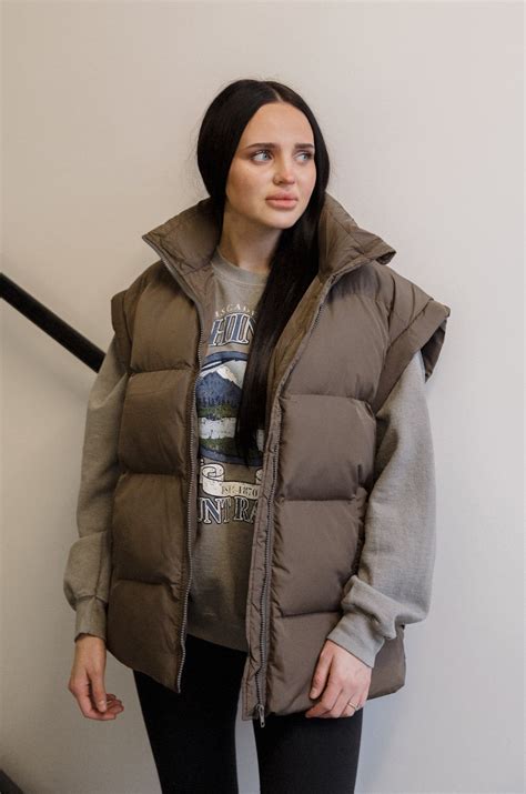 Dark Brown Puffer Vest in 2025 | Brown puffer, Layering outfits fall ...