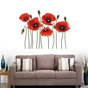 Decals Design 'Poppy Flowers' Wall Sticker (PVC Vinyl, Multicolour, 70 ...