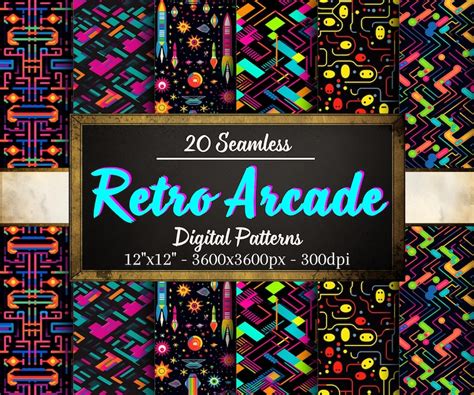 Retro Arcade Patterns, 20 Seamless Digital Papers, Classic Arcade ...