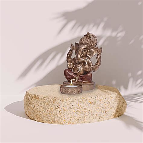 Buy Ashnam Tea Light Ganesha - Gold & Red, 17.4 x 11.6 x 14.8 cm Online ...