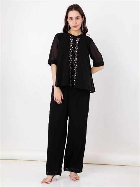 Buy Black Embroidered Regular Top - Zink London