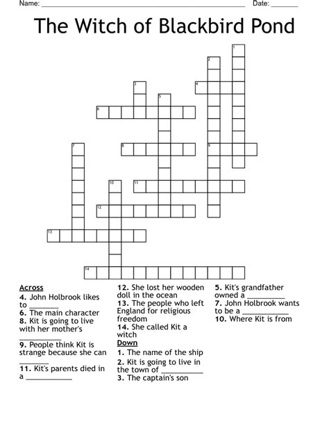 The Witch of Blackbird Pond Crossword - WordMint