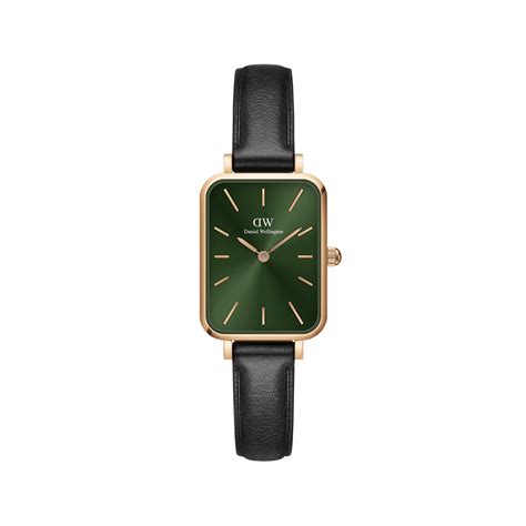 Quadro - Square watch with emerald dial & leatherstrap | DW