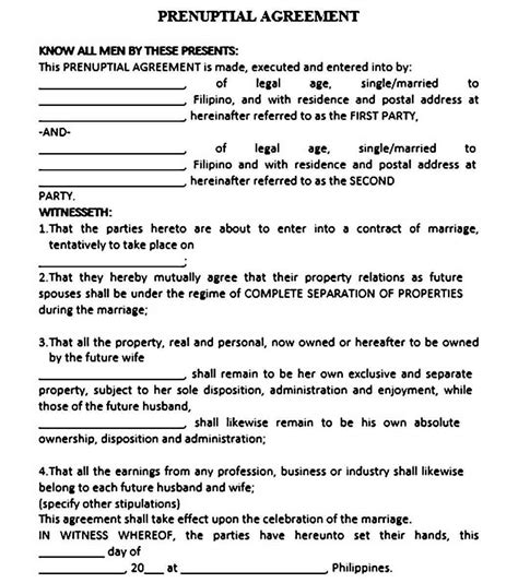 Printable Prenuptial Agreement Template | Mous Syusa