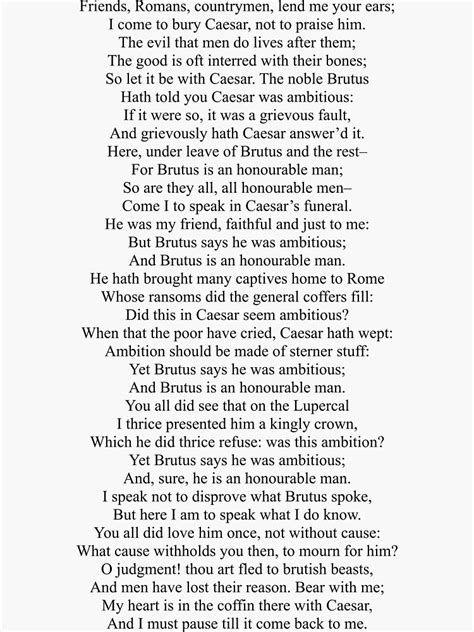 "Friends, Romans, Countrymen Shakespeare Plain Text" Sticker for Sale ...