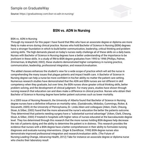 BSN vs. ADN in Nursing - 870 Words | Free Essay Example on GraduateWay