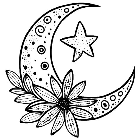 Autumn Stars and Moon Coloring Page · Creative Fabrica
