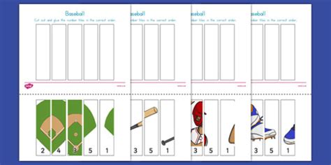 Baseball 1-5 Number Sequencing Puzzles