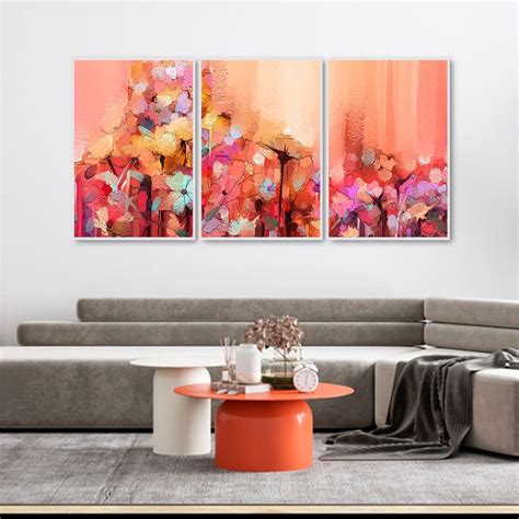 Colorful Flowers Abstract Artwork Floating Canvas Wall Painting Set of ...