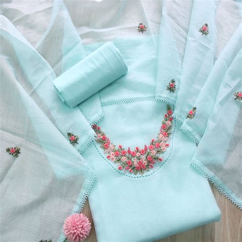 Gulbahar Sea Green Floral Thread Neck Work Kota Doriya Suit Set ...