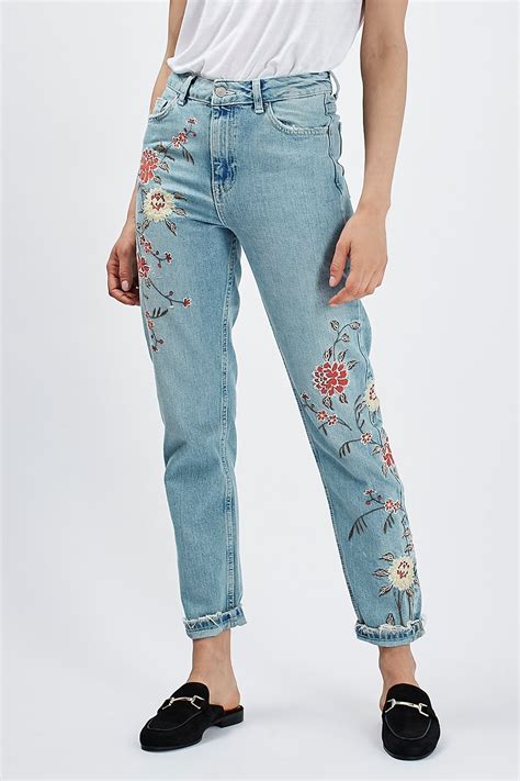 MOTO Floral Embroidered Mom Jeans | Topshop | Embroidered mom jeans ...