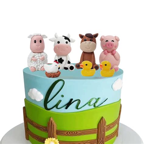 Farm Animal Cake Topper with Cow Horse Sheep Pig Duck Hen for Farm ...
