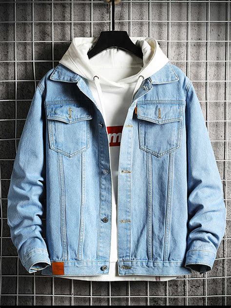 Guys Double Pocket Denim Jacket | ROMWE USA | Mens outfits, Cool ...