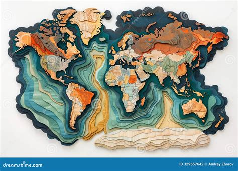 Artistic World Map Crafted from Layered Paper Cutouts Showcasing ...