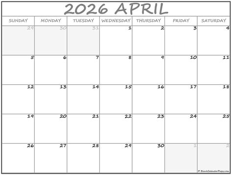 April Calendar 2026 Free Printable — Calendars 123