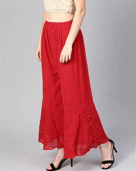 Chikankari Flared Free Size Chiffon Sharara With Lining Attached Insid ...
