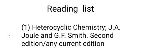 Provide a reading list reference from the book: Heterocyclic Chemistry b..