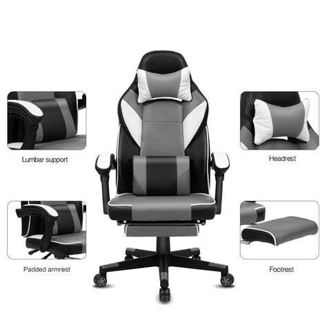 Buy Computer Gaming Chair Office Chair with Footrest Headrest Lumbar ...